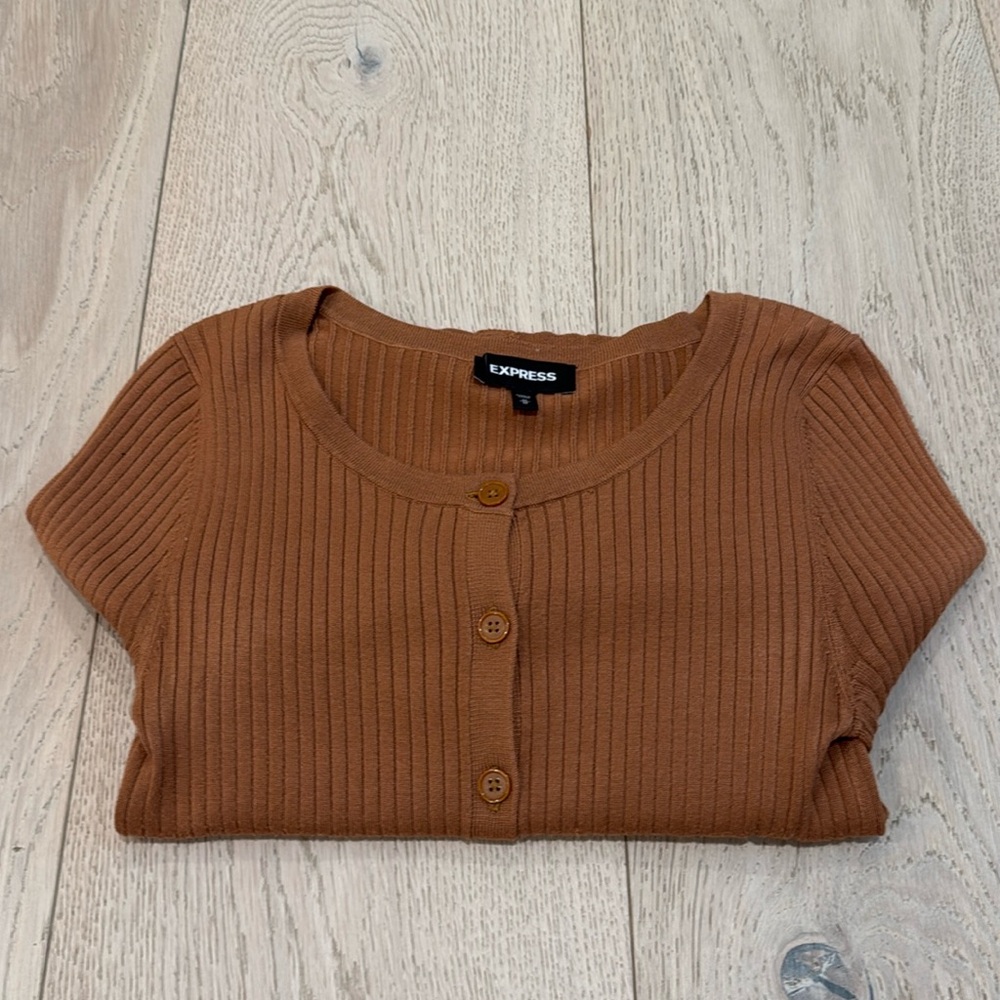 Express Crew Neck Bottom Down Cardigan in Copper Size Medium